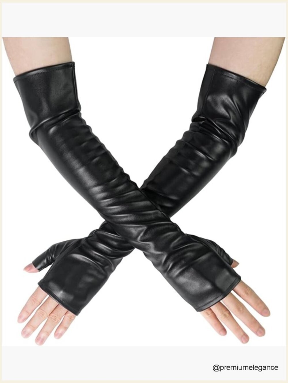 Long Faux Leather Fingerless Gloves, Elbow Length Opera Party